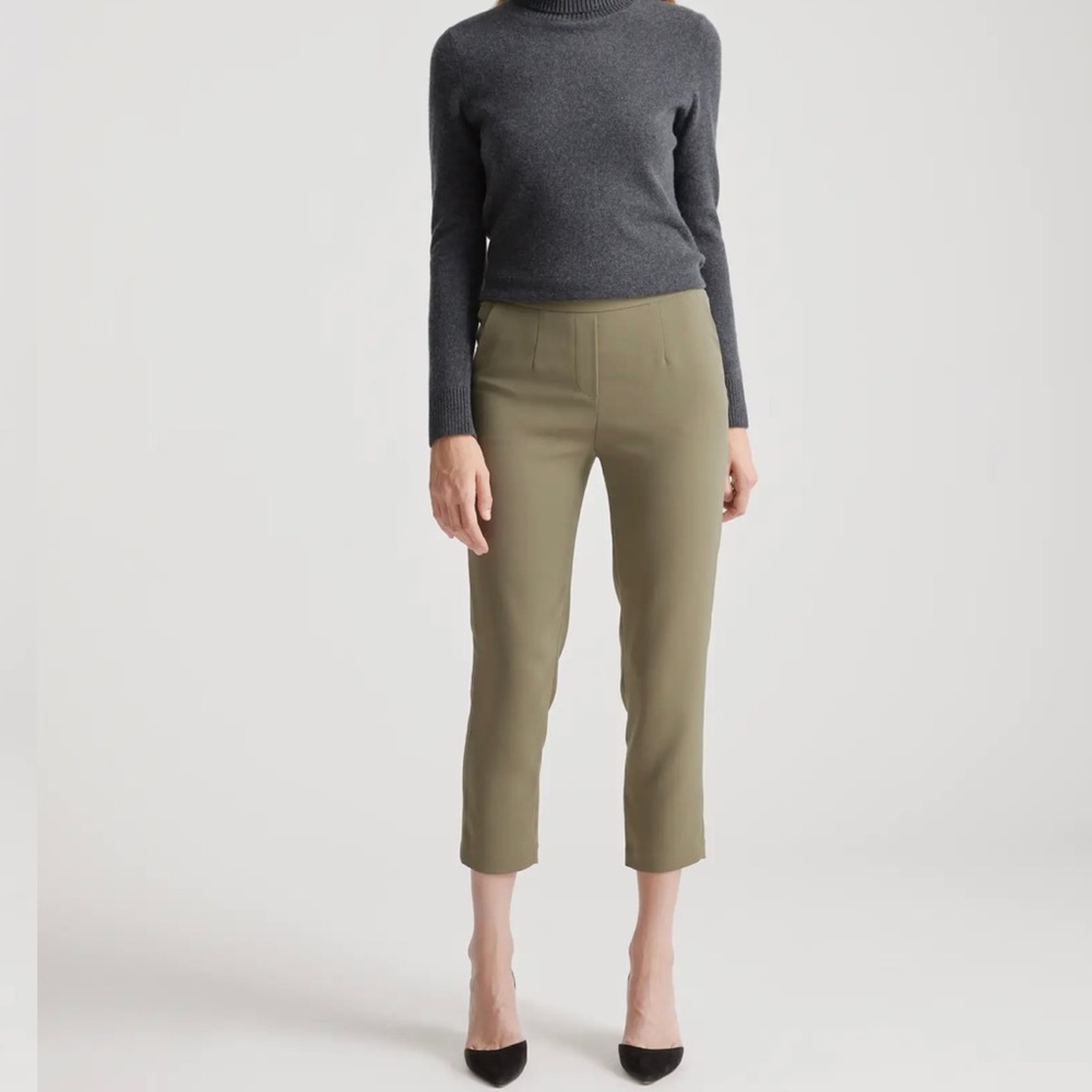 NWT Quince Stretch Crepe Pleated Ankle Pant Olive Medium